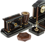 Настольный письменный набор с часами из природного камня обсидиана Peace Contract варинант исполнения - 3 | Loft Concept в Тюмени