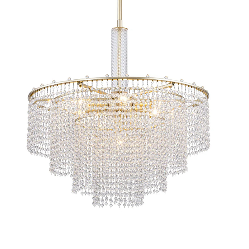 Люстра многоярусная с каскадами кристаллов Crystal Rains Золотой Прозрачный в Тюмени | Loft Concept 