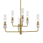 Люстра с 6-ю плафонами в форме стеклянных трубок и мраморных декоративных элементов Montreal варинант исполнения - 2 | Loft Concept в Тюмени