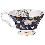 Чайный набор из фарфора темно-синий с рисунком цветов на 6 персон 12 предметов 280 мл Garden Whisper Porcelain Set  варинант исполнения - 3 | Loft Concept в Тюмени