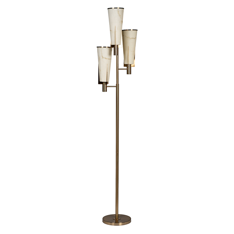 Торшер на три лампы с расцветкой под мрамор на матовом металлическом основании Elegant Classic Light Белый Латунь в Тюмени | Loft Concept 