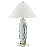 Настольная лампа овальная с тропическим принтом Stylized Aalm Leaves Motif варинант исполнения - 5 | Loft Concept в Тюмени