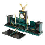 Настольный письменный набор из змеевика тёмно-зелёного цвета с декором в виде орла Successful Leader варинант исполнения - 2 | Loft Concept в Тюмени