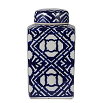Ваза прямоугольной формы с крышкой и геометрическим узором в сине-белых цветах Blue & White Ornament  варинант исполнения - 1 | Loft Concept в Тюмени