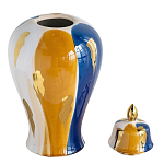 Ваза с крышкой и мазками синего и золого цвета на белом фоне Chinoiserie Ceramics варинант исполнения - 2 | Loft Concept в Тюмени