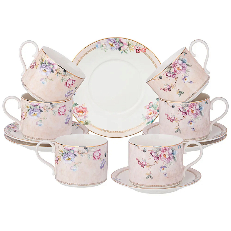 Чайный набор из фарфора с цветочным принтом на 6 персон 12 предметов Flower Porcelain Collection Розовый Мульти Чайный набор из фарфора с цветочным принтом на 6 персон 12 предметов Flower Porcelain Collection Розовый Мульти в Тюмени | Loft Concept