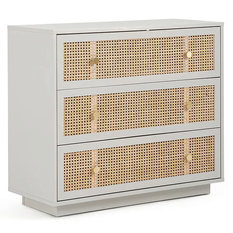Комод с тремя ящиками Tomio Wicker Furniture Светло-серый Древесина Латунь Комод с тремя ящиками Tomio Wicker Furniture Светло-серый Древесина Латунь в Тюмени | Loft Concept