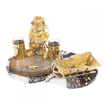 Икорница со стопками с декором "Рыбак с санями" с гравировкой на подставке из натуральных камней Агат Мрамор Decorative Cavair Dishes варинант исполнения - 9 | Loft Concept в Тюмени