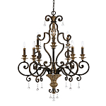 Люстра с подвесками из прозрачного стекла на кованом каркасе бронзового цвета в классическом стиле Quoizel варинант исполнения - 1 | Loft Concept в Тюмени