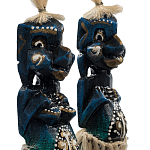 Комплект из 2-х деревянных статуэток Asmat Straw Headdress Statuettes Dark Blue варинант исполнения - 3 | Loft Concept в Тюмени