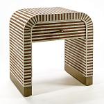 Тумбочка прикроватная с ящиком Tofino Stripes Bone Inlay Bedside Beige варинант исполнения - 2 | Loft Concept в Тюмени