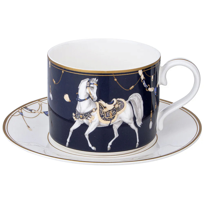 Чайная пара из фарфора с изображением лошади 300 мл Porcelain Horse Set Белый Синий Золотой Чайная пара из фарфора с изображением лошади 300 мл Porcelain Horse Set Белый Синий Золотой в Тюмени | Loft Concept