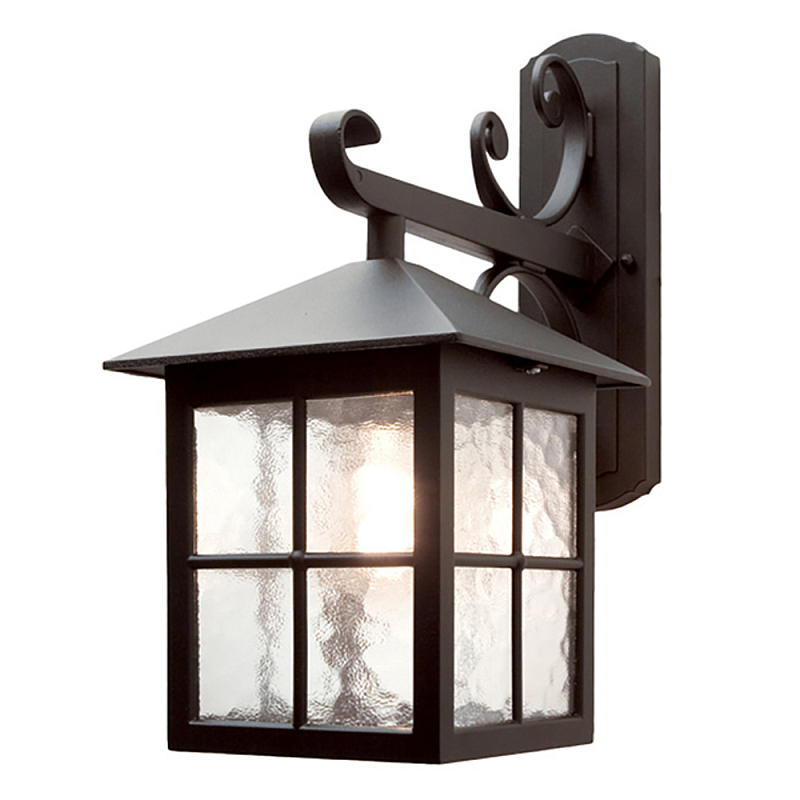 Настенный фонарь черного цвета в форме фонаря с решетчатым плафоном и фактурным стеклом Elstead Lighting Черный Прозрачное Стекло в Тюмени | Loft Concept 