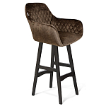 Барный стул со спинкой и подлокотниками на 4-х черных ножках Douglas Rhombus Коричневый Велюр варинант исполнения - 1 | Loft Concept в Тюмени