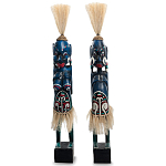 Комплект из 2-х деревянных статуэток Asmat Straw Headdress Statuettes Blue Red варинант исполнения - 5 | Loft Concept в Тюмени