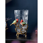 Ваза стеклянная прозрачная с бронзовым основанием в виде ветвей и фарфоровыми птичками Eden Garden варинант исполнения - 3 | Loft Concept в Тюмени