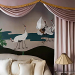 Обои ручная роспись Tsuro Cranes Original colourway on Tarnished Silver gilded paper варинант исполнения - 2 | Loft Concept в Тюмени