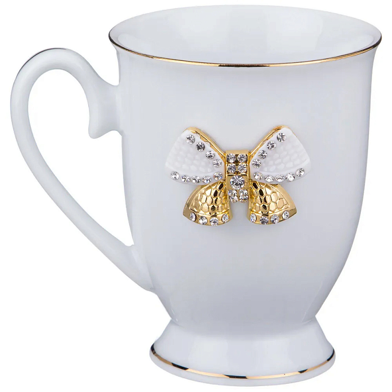 Кружка из фарфора белая со стразами 300 мл Shine Porcelain Белый Золотой Кружка из фарфора белая со стразами 300 мл Shine Porcelain Белый Золотой в Тюмени | Loft Concept