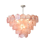 Люстра с каскадом из круглых розовых стеклянных дисков Pink Light Waterfall варинант исполнения - 4 | Loft Concept в Тюмени