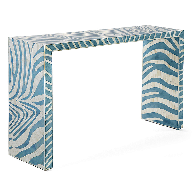 Консоль Дизайнерская Kenya Console ZEBRA Bone Inlay blue ivory ( слоновая кость ) Голубой в Тюмени | Loft Concept 