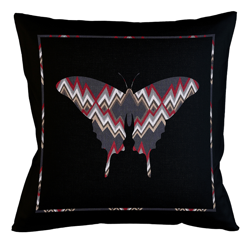 Подушка декоративная бабочка цветной орнамент Ikat Pattern Мульти Бежевый Черный в Тюмени | Loft Concept 