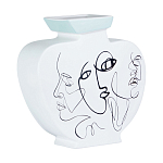 Ваза плоская белая с абстрактными черными линиями в форме лиц Faces of Imagination варинант исполнения - 1 | Loft Concept в Тюмени