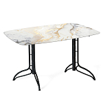 Обеденный стол с прямоугольной столешницей из стекла на черных металлических ножках White Marble варинант исполнения - 1 | Loft Concept в Тюмени