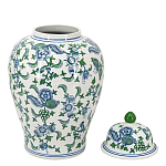 Ваза с крышкой и зелено-голубым цветочным узором на белом фоне Blue & White Ornament варинант исполнения - 2 | Loft Concept в Тюмени