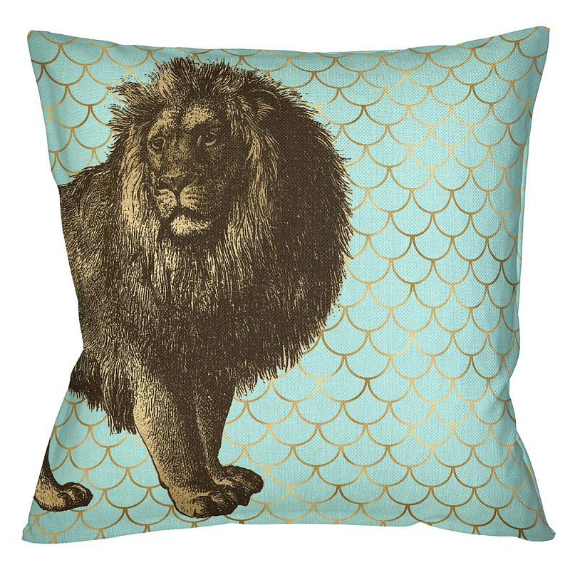 Подушка Safari light blue lion Бирюзовый Глянцевое золото Подушка Safari light blue lion Бирюзовый Глянцевое золото в Тюмени | Loft Concept