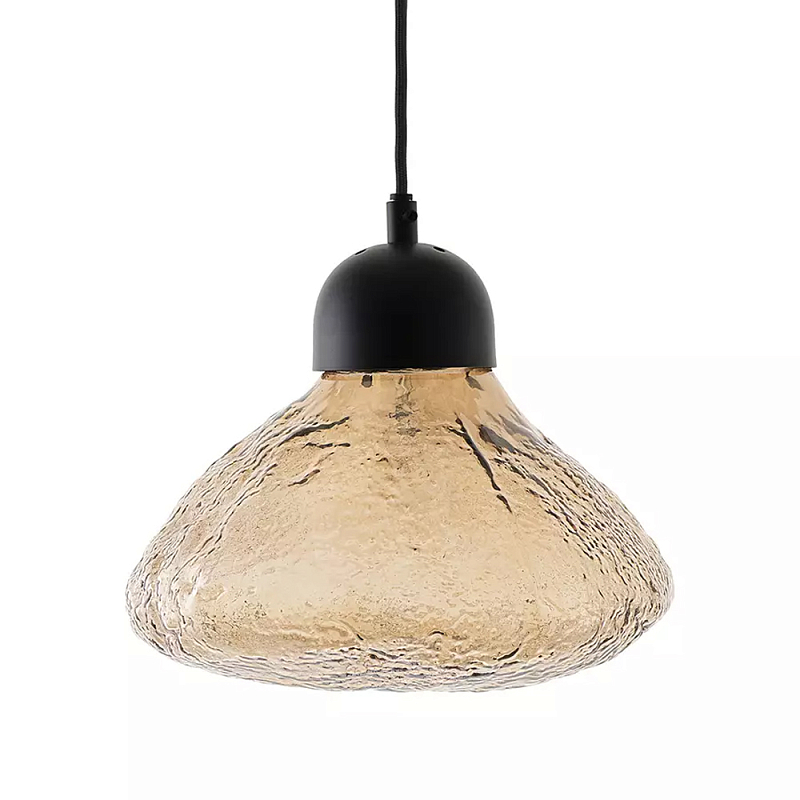 Подвесной светильник с янтарным фактурным плафоном Lamp with Frozen Glass Effect Янтарный Черный Подвесной светильник с янтарным фактурным плафоном Lamp with Frozen Glass Effect Янтарный Черный в Тюмени | Loft Concept
