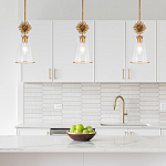 Подвесной светильник золотого цвета с колоколообразным стеклянным плафоном и декоративным элементом Elstead Lighting варинант исполнения - 9 | Loft Concept в Тюмени