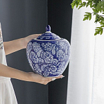 Ваза округлой формы с синей росписью и цветочным узором Blue & White Ornament варинант исполнения - 4 | Loft Concept в Тюмени