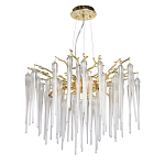 Люстра золотого цвета с декоративными ветками и длинными прозрачными стеклянными подвесами в форме сосулек Droplet Chandelier варинант исполнения - 2 | Loft Concept в Тюмени