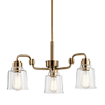 Люстра цвета латунь с 3-мя прозрачными стеклянными плафонами Kichler варинант исполнения - 1 | Loft Concept в Тюмени