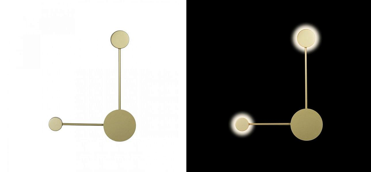 Бра Лофт Vibia Pin Wall Light 2 плафона Золотой матовый цвет Бра Лофт Vibia Pin Wall Light 2 плафона Золотой матовый цвет - Loft-Concept в Тюмени