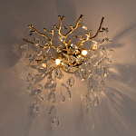 Бра золотого цвета с декоративными ветвями и прозрачными подвесками в форме листьев Droplet Chandelier варинант исполнения - 2 | Loft Concept в Тюмени