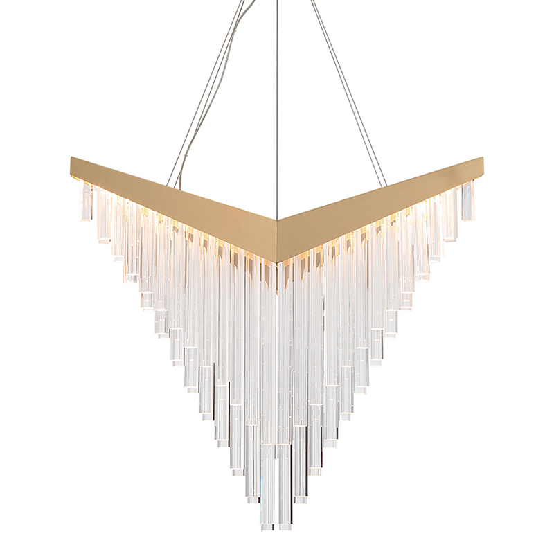 Люстра золотого цвета в форме галочки с каскадом длинных прозрачных трубок Eurofase матовое золото Прозрачный в Тюмени | Loft Concept 