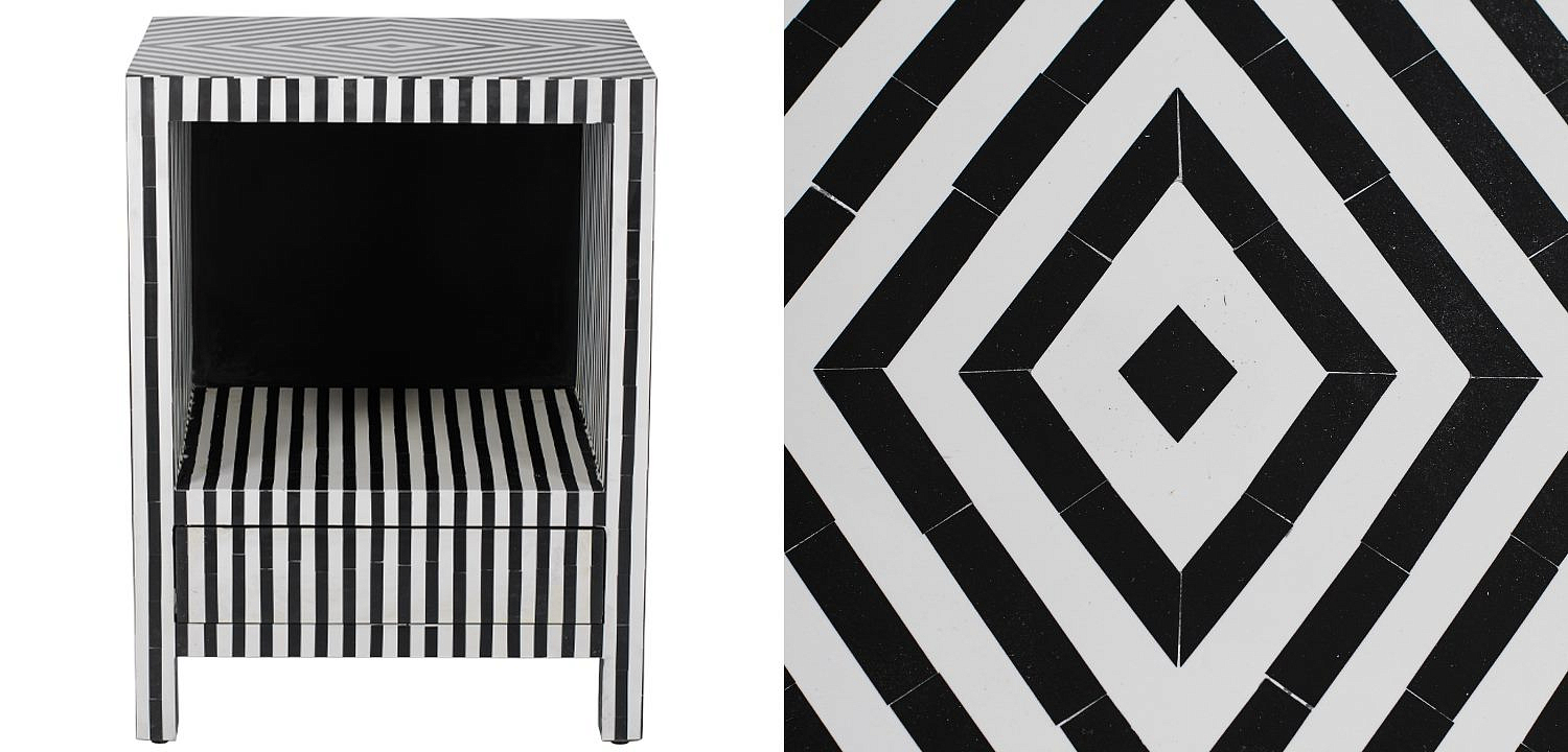Тумбочка Black&white large storage Indian Bone Inlay nightstand Тумбочка Black&white large storage Indian Bone Inlay nightstand - Loft-Concept в Тюмени