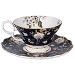 Чайный набор из фарфора темно-синий с рисунком цветов на 6 персон 12 предметов 280 мл Garden Whisper Porcelain Set  варинант исполнения - 4 | Loft Concept в Тюмени