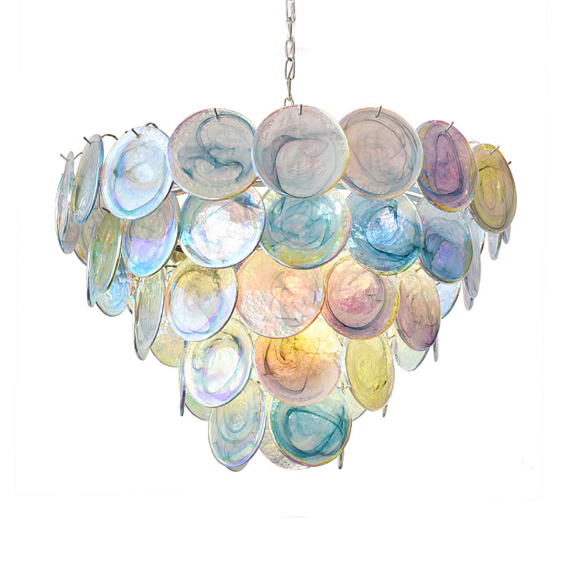 Люстра с каскадом из круглых разноцветных стеклянных дисков Mother of Pearl Iridescence Мульти Хром Люстра с каскадом из круглых разноцветных стеклянных дисков Mother of Pearl Iridescence Мульти Хром в Тюмени | Loft Concept