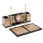 Настольный письменный набор из бежевого мрамора с часами и гербом Marble Accessory варинант исполнения - 2 | Loft Concept в Тюмени