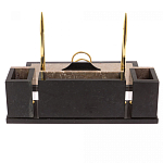 Настольный письменный набор из бежевого мрамора с часами и гербом Marble Accessory варинант исполнения - 3 | Loft Concept в Тюмени