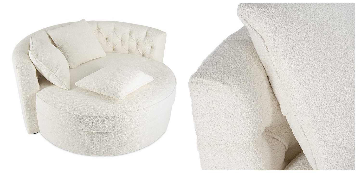 Кушетка круглая с обивкой из ткани букле Milky Boucle Chair Белая Кушетка круглая с обивкой из ткани букле Milky Boucle Chair Белая - Loft-Concept в Тюмени