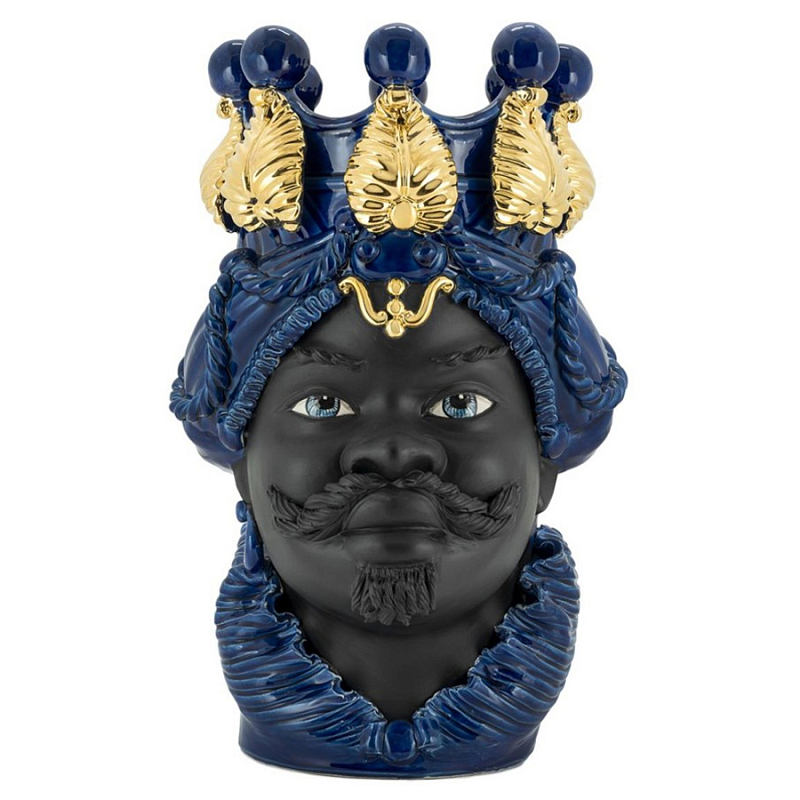 Ваза Vase Moro Man Ltd Blue Черный Синий Золотой Ваза Vase Moro Man Ltd Blue Черный Синий Золотой в Тюмени | Loft Concept