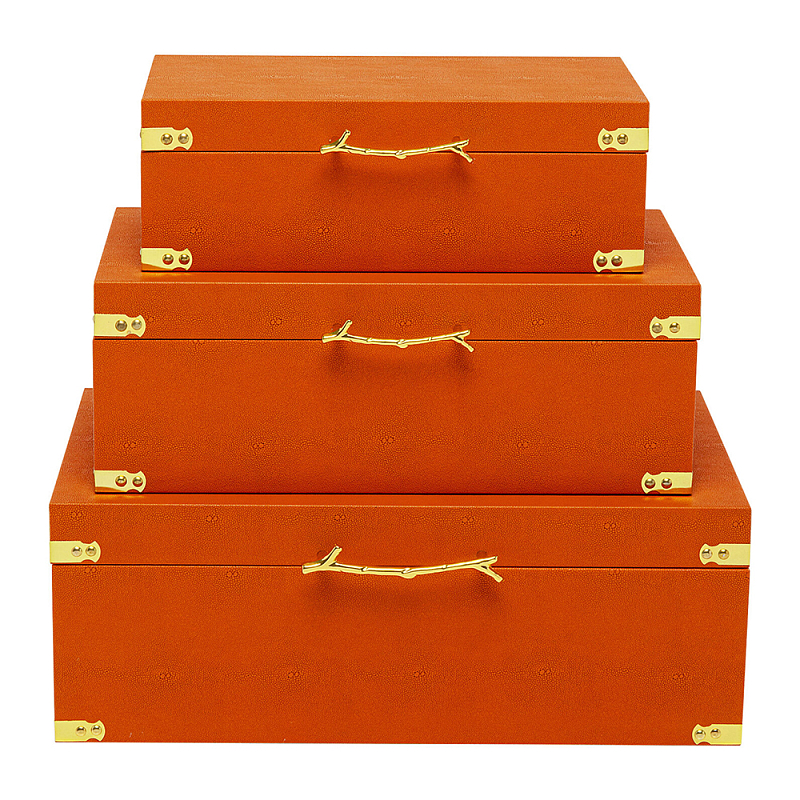 Комплект оранжевых чемоданов Golden Twigs Оранжевый Глянцевое золото в Тюмени | Loft Concept 