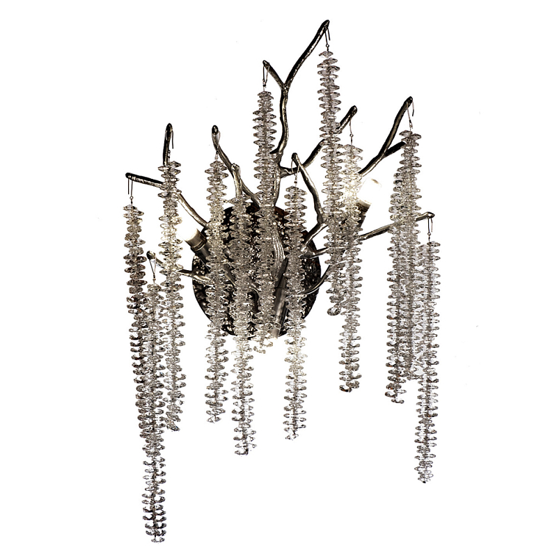 Бра на ветвистым серебрянном каркасе со стеклянными подвесами Raceme Серебряный Прозрачное Стекло в Тюмени | Loft Concept 