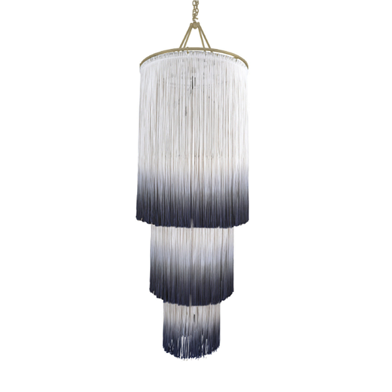 Люстра круглая трехъярусная из бахромы Indigo Gradient Braided Fringe Синий Белый Люстра круглая трехъярусная из бахромы Indigo Gradient Braided Fringe Синий Белый в Тюмени | Loft Concept
