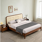 Кровать двуспальная с каркасом из дерева и мягким изголовьем Moon Walnut Bed варинант исполнения - 8 | Loft Concept в Тюмени