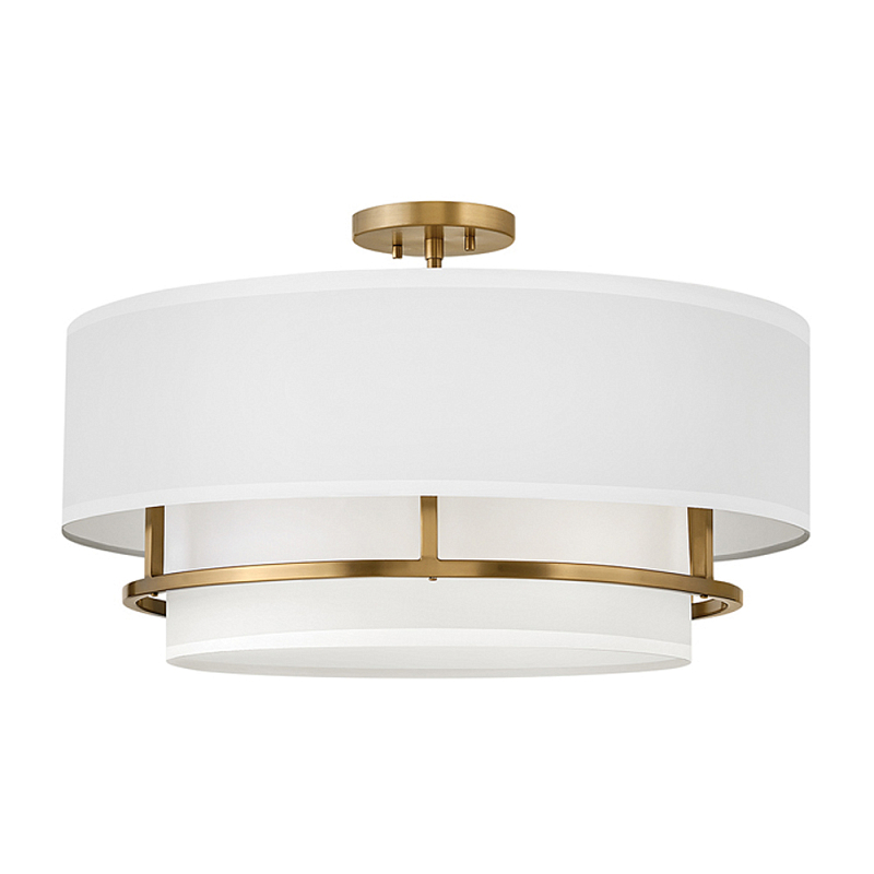 Потолочный светильник с двухслойным белым текстильным абажуром Hinkley Латунь Белый Никель в Тюмени | Loft Concept 