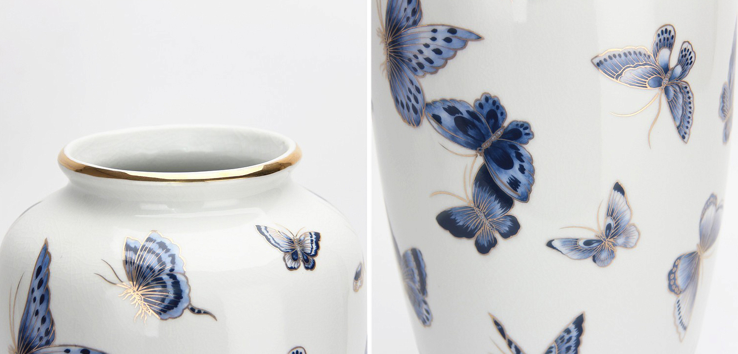 Ваза Porcelain Butterfly Blue and Gold Vase Ваза Porcelain Butterfly Blue and Gold Vase - Loft-Concept в Тюмени